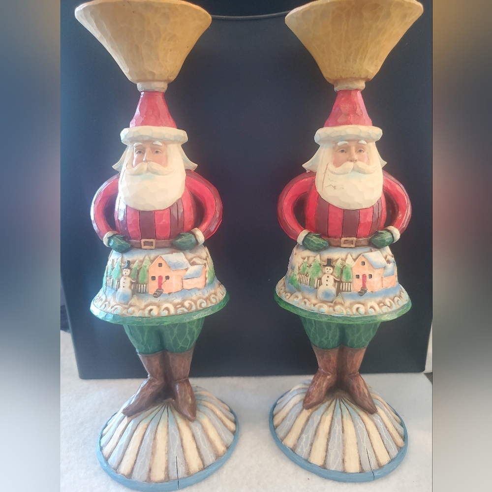 Jim Shore Candle Holders 9.5" tall, top 2.5 wide - Set of 2, boxed